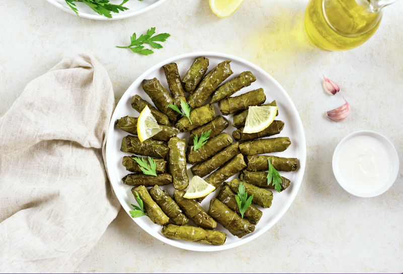 Stuffed vine leaves with rice, dill, olive oil and lemon (x12)