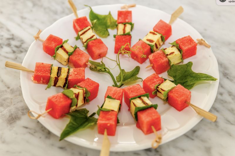 Grilled halloumi cheese, watermelon and fresh mint skewers (x12)