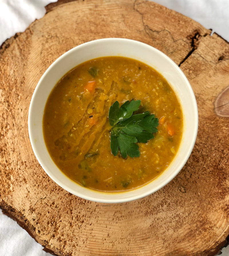 Red lentil, chickpea and coconut milk soup