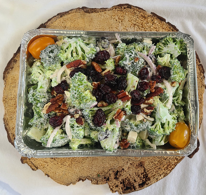 Creamy broccoli, pecan and dried cranberry salad