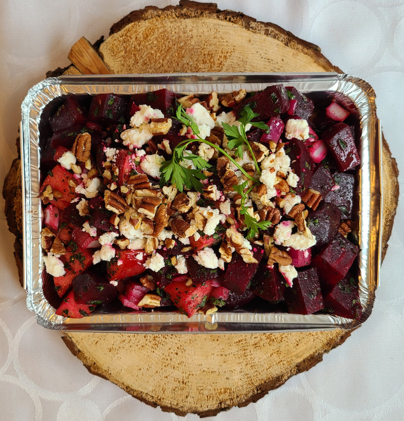 Beetroot, apple, walnut and goat cheese salad
